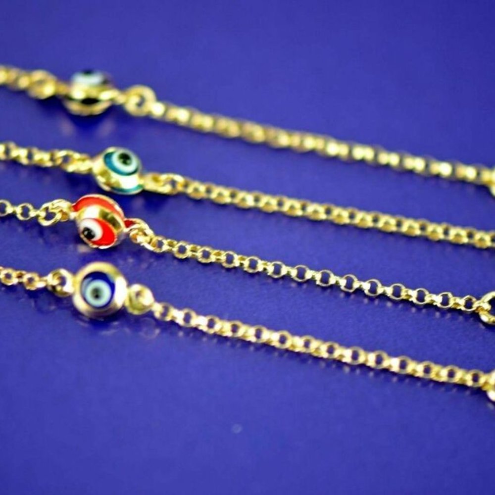 Solid 14k Yellow Gold Evil Eye Bracelet - image 6
